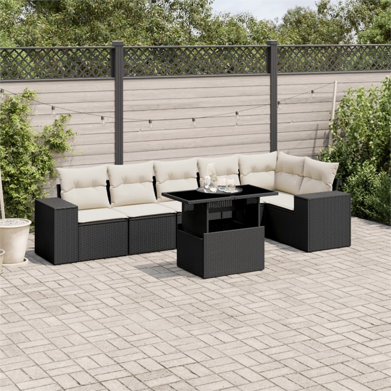 vidaXL 7 Piece Steel Sofa Set in Black/Cream