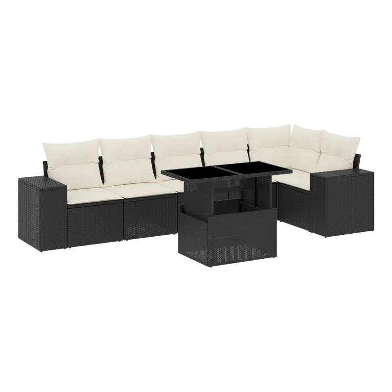 vidaXL 7 Piece Steel Sofa Set in Black/Cream