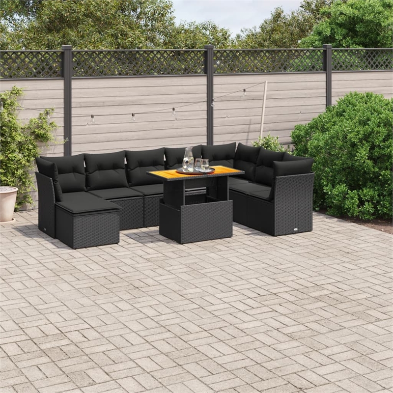 vidaXL Solid Acacia Wood Sofa Set in Black