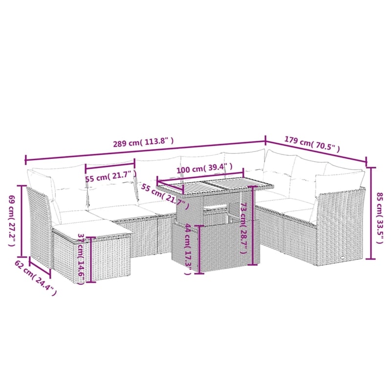vidaXL 9 Piece Poly Rattan Sofa Set in Black