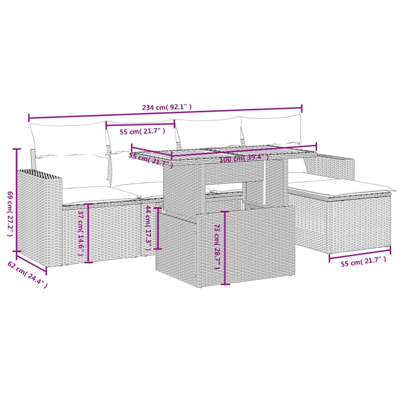 vidaXL 6 Piece Poly Rattan Sofa Set in Gray