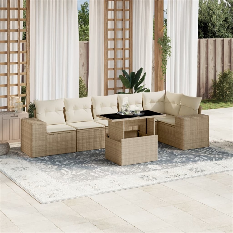 vidaXL 7 Piece Poly Rattan Sofa Set in Beige