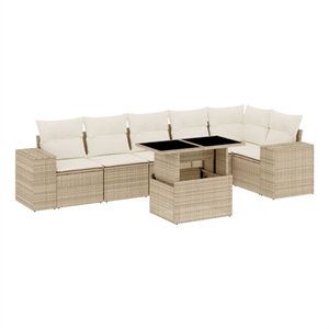 vidaXL 7 Piece Poly Rattan Sofa Set in Beige