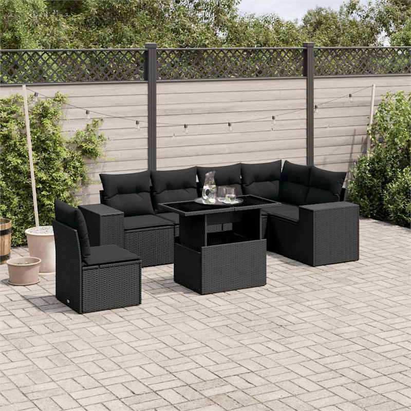 vidaXL 7 Piece Poly Rattan Sofa Set in Black