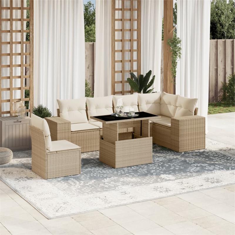 vidaXL 7 Piece Poly Rattan Sofa Set in Beige