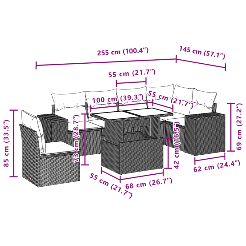 vidaXL 7 Piece Poly Rattan Sofa Set in Beige