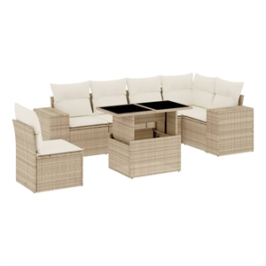 vidaXL 7 Piece Poly Rattan Sofa Set in Beige