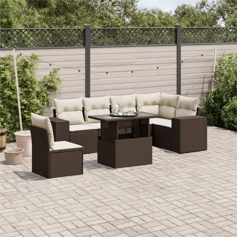 vidaXL 7 Piece Steel Sofa Set in White/Brown/Cream