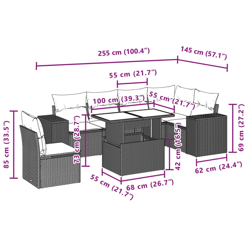 vidaXL 7 Piece Steel Sofa Set in White/Brown/Cream