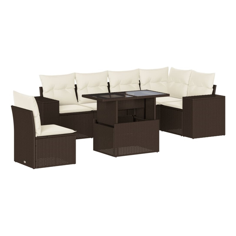 vidaXL 7 Piece Steel Sofa Set in White/Brown/Cream