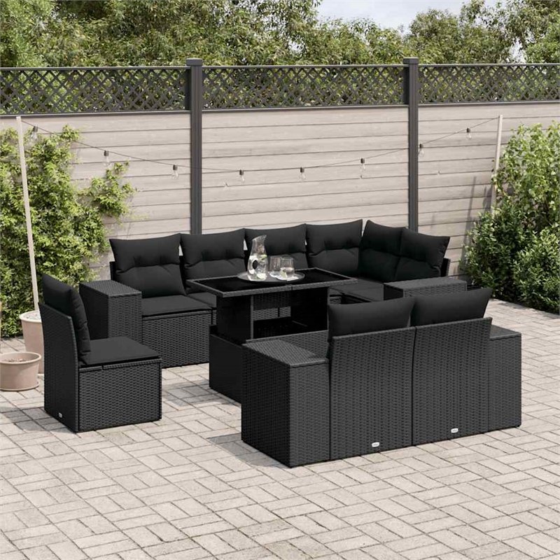 vidaXL 9 Piece Steel Small Sofa Set in Black