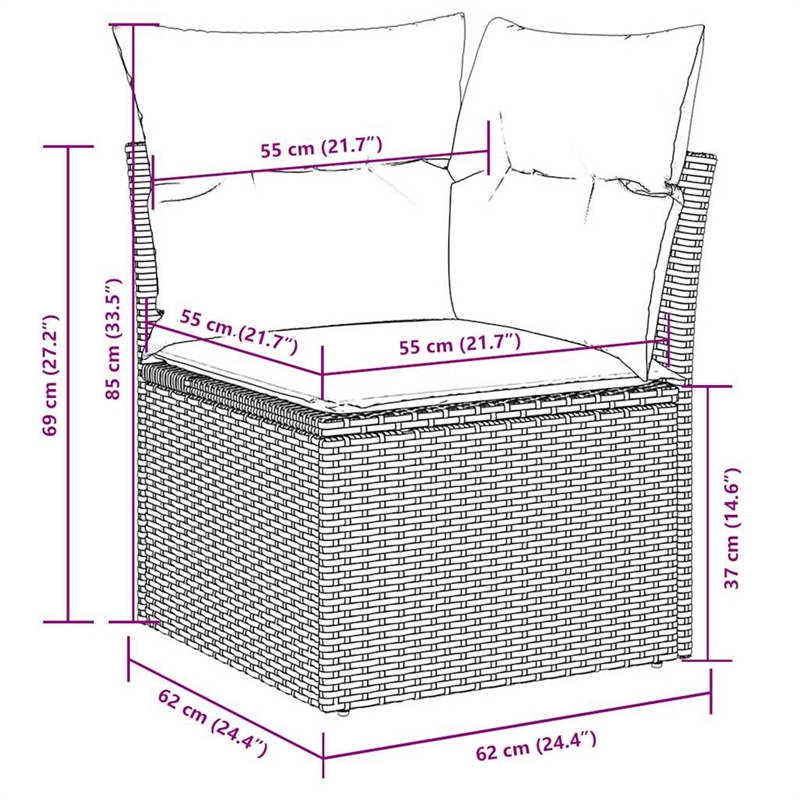 vidaXL 9 Piece Steel Small Sofa Set in Black