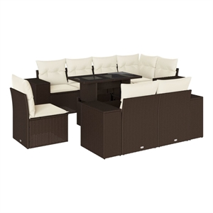 vidaXL 9 Piece Poly Rattan Sofa Set in Brown/Cream