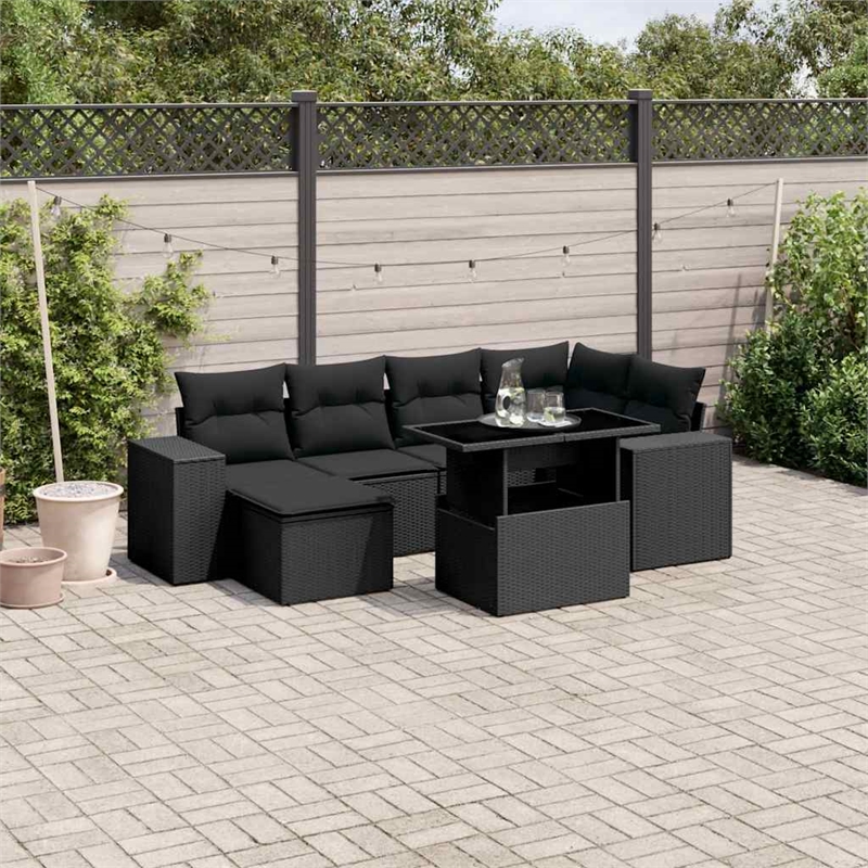 vidaXL 7 Piece Poly Rattan Small Sofa Set in Black