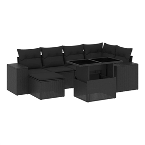 vidaXL 7 Piece Poly Rattan Small Sofa Set in Black