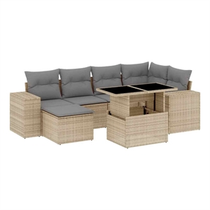 vidaXL 7 Piece Poly Rattan Sofa Set in Beige