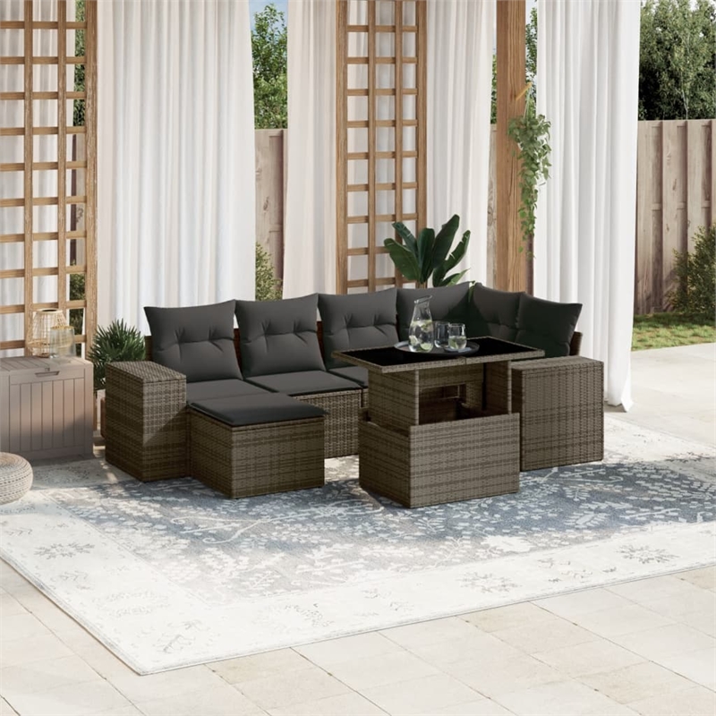 vidaXL 7 Piece Poly Rattan Sofa Set in Gray