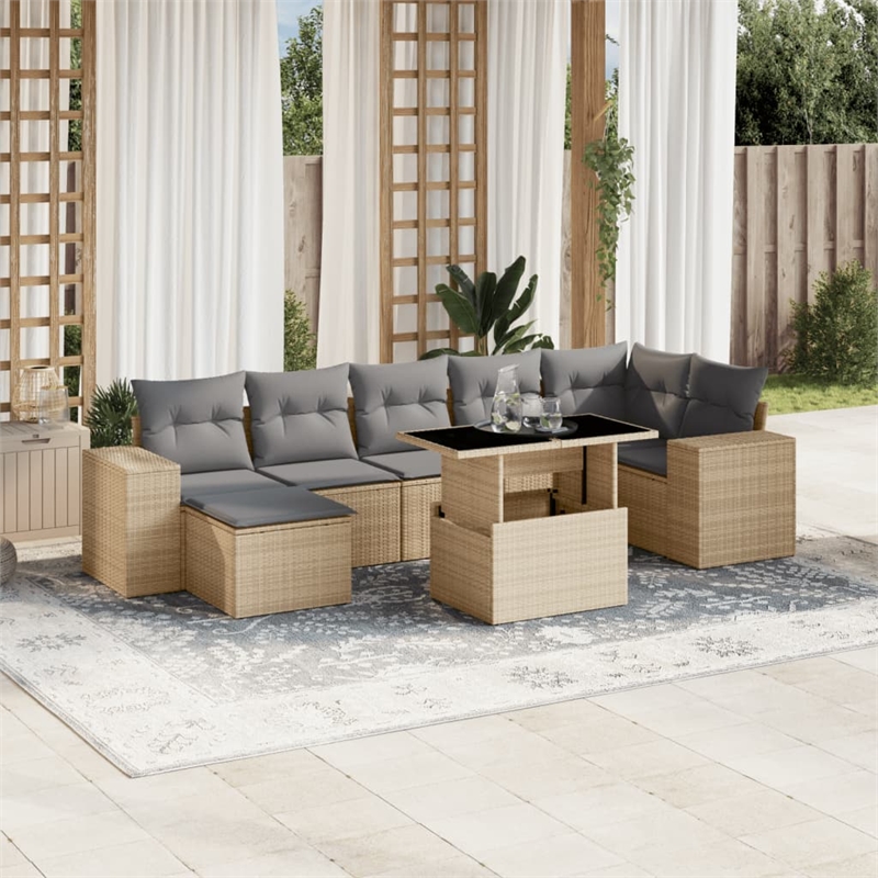 vidaXL 8 Piece Steel Sofa Set in Beige
