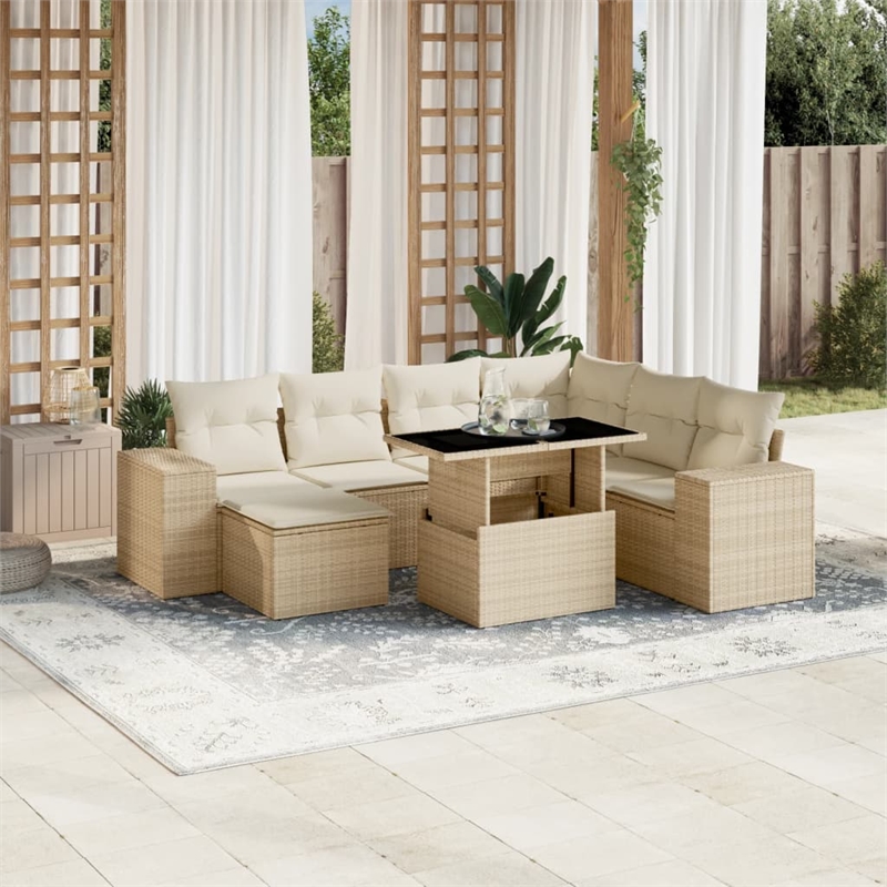 vidaXL 8 Piece Poly Rattan Sofa Set in Beige