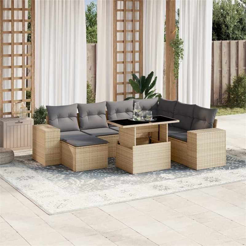 vidaXL 8 Piece Poly Rattan Sofa Set in Gray/Beige