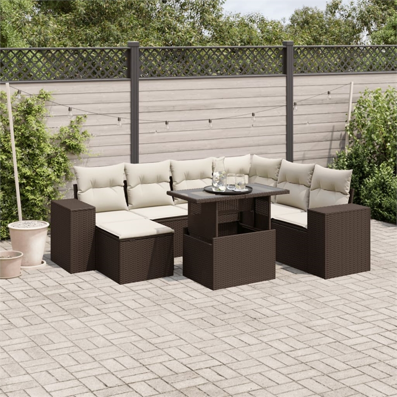vidaXL 8 Piece Poly Rattan Sofa Set in White/Brown/Cream