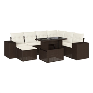 vidaXL 8 Piece Poly Rattan Sofa Set in White/Brown/Cream
