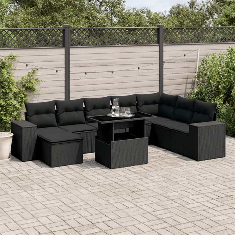 vidaXL 9 Piece Poly Rattan Sofa Set in Black
