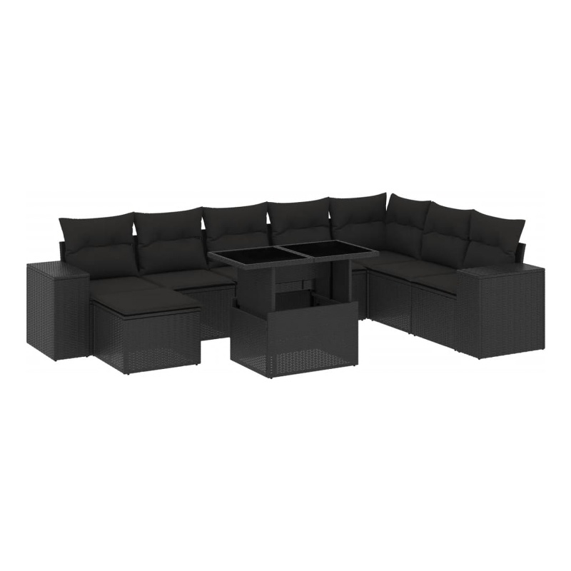 vidaXL 9 Piece Poly Rattan Sofa Set in Black