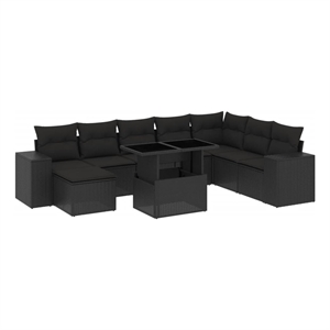 vidaXL 9 Piece Poly Rattan Sofa Set in Black