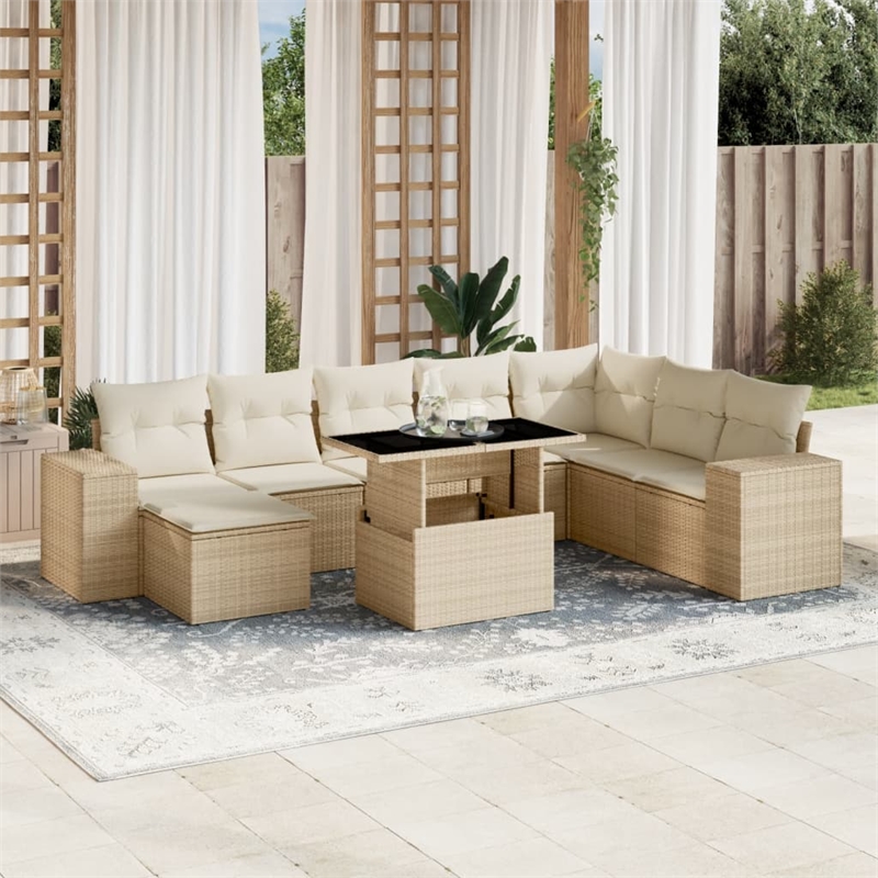 vidaXL 9 Piece Poly Rattan Sofa Set in White/Cream/Beige