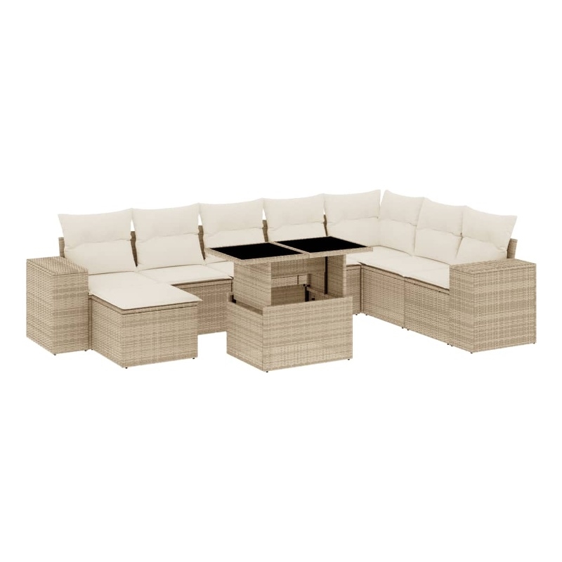 vidaXL 9 Piece Poly Rattan Sofa Set in White/Cream/Beige