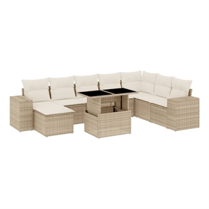 vidaXL 9 Piece Poly Rattan Sofa Set in White/Cream/Beige
