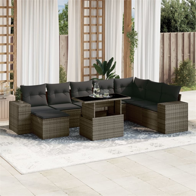 vidaXL 9 Piece Poly Rattan Sofa Set in Gray