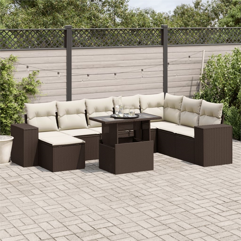 vidaXL 9 Piece Steel Sofa Set in White/Brown/Cream