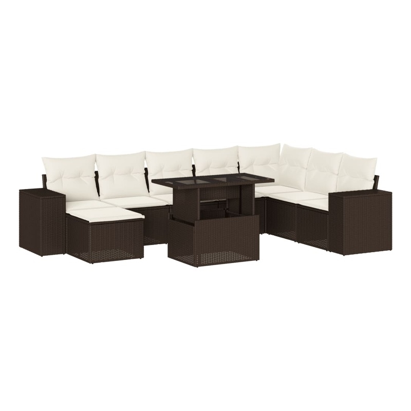 vidaXL 9 Piece Steel Sofa Set in White/Brown/Cream