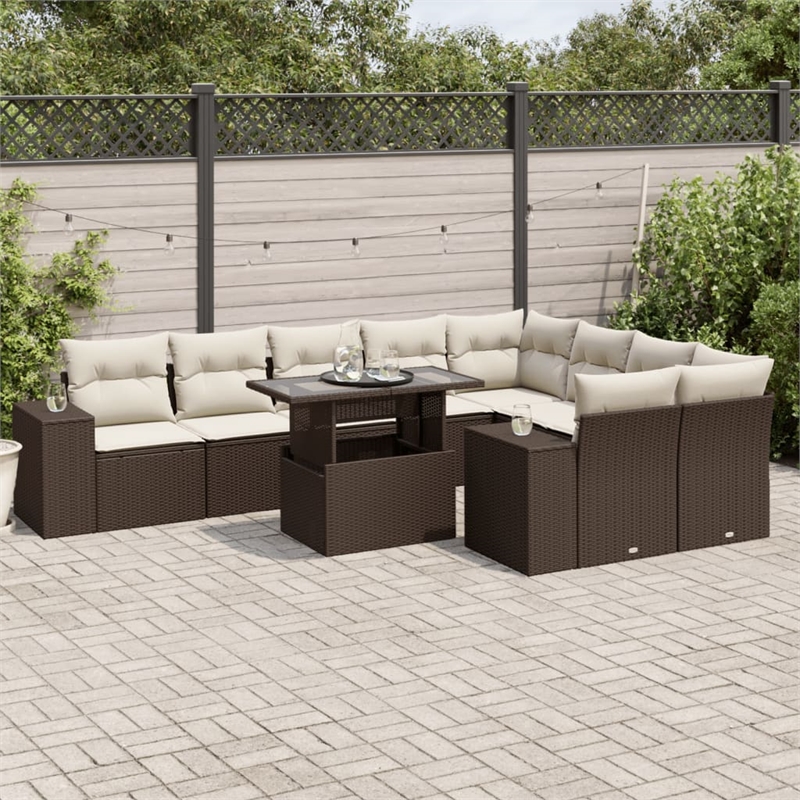 vidaXL 10 Piece Sofa Set in White/Brown/Cream
