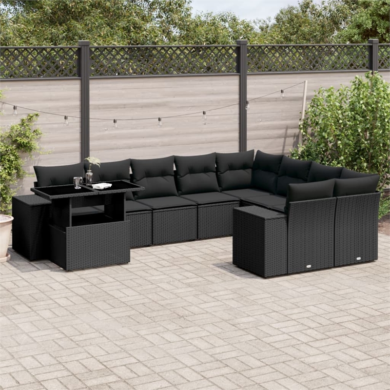 vidaXL 10 Piece Steel Sofa Set in Black