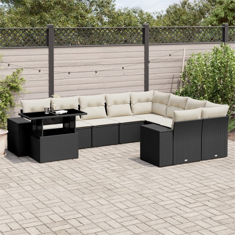vidaXL 10 Piece Steel Sofa Set in Black/White/Cream