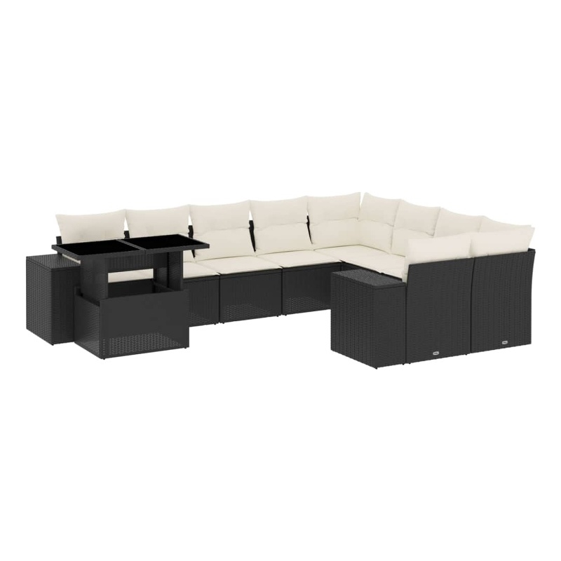 vidaXL 10 Piece Steel Sofa Set in Black/White/Cream