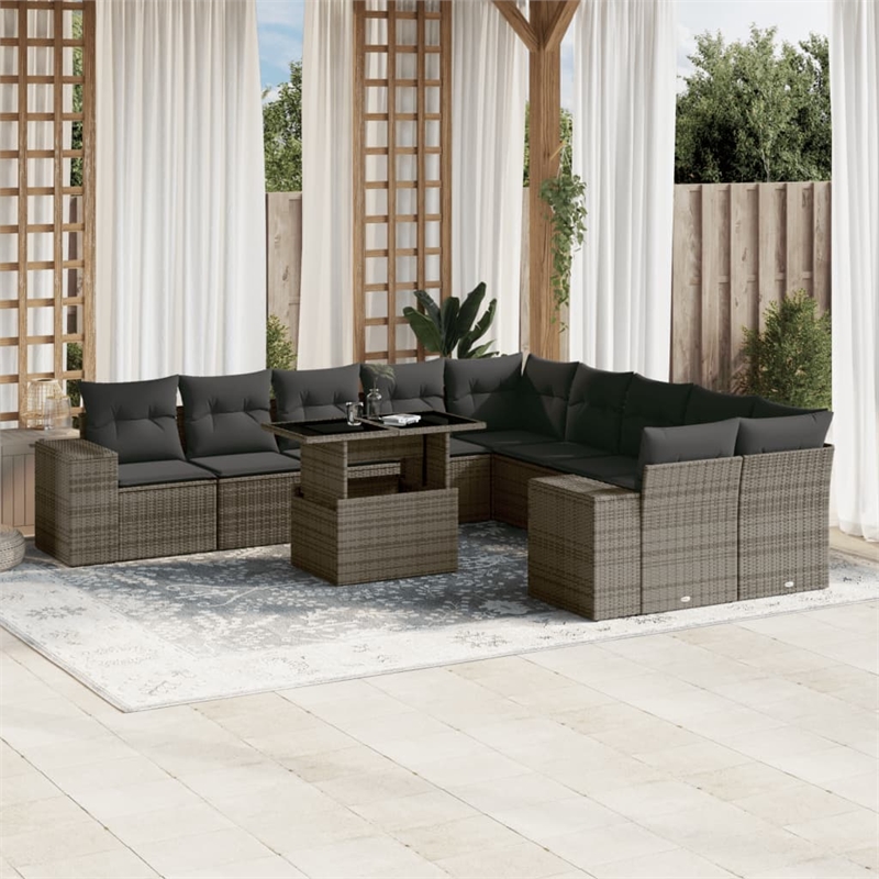 vidaXL 11 Piece Poly Rattan Standard Sofa Set in Gray