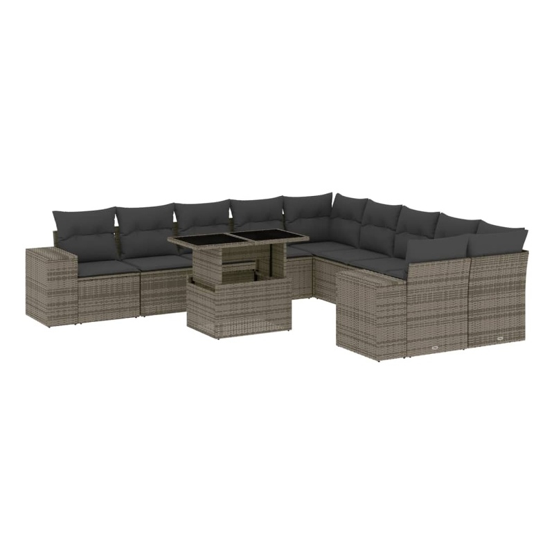 vidaXL 11 Piece Poly Rattan Standard Sofa Set in Gray
