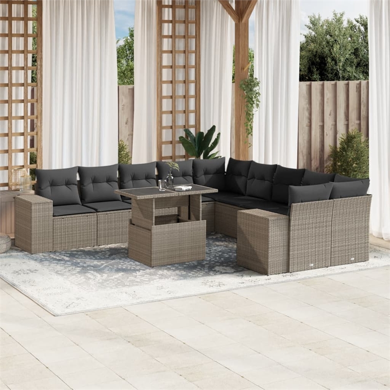 vidaXL 11 Piece Poly Rattan Sofa Set in Gray