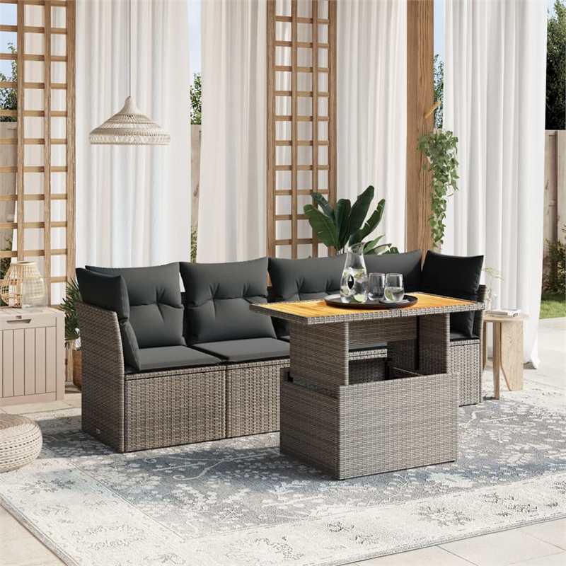 vidaXL 5 Piece Solid Acacia Wood Sofa Set in Gray