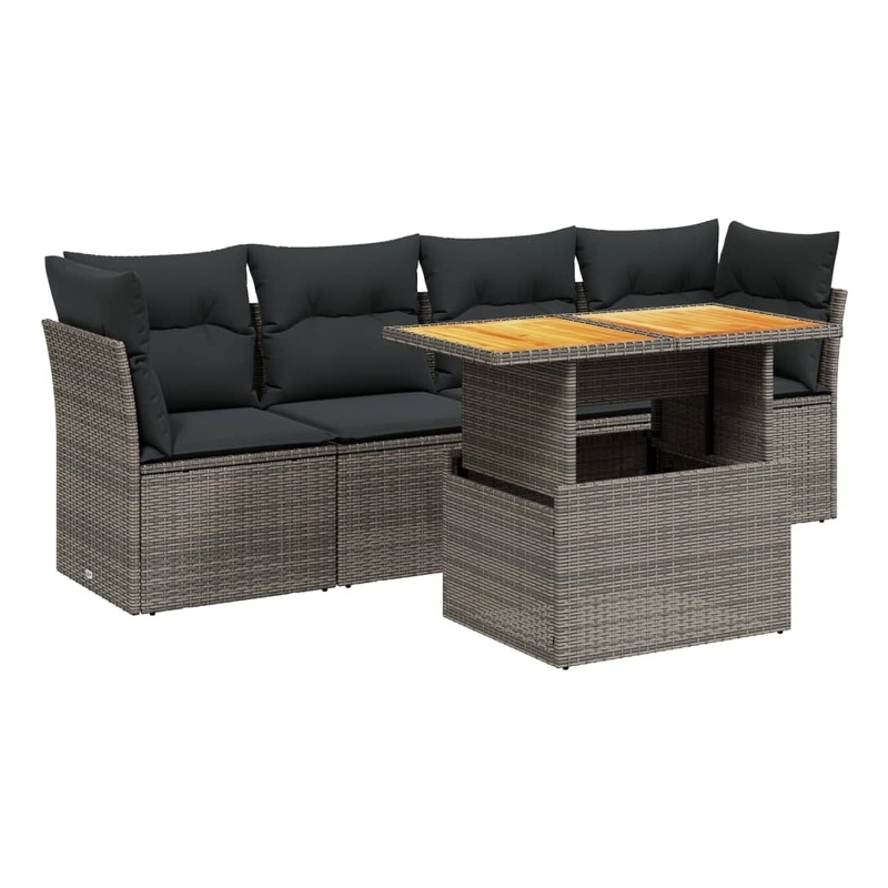 vidaXL 5 Piece Solid Acacia Wood Sofa Set in Gray