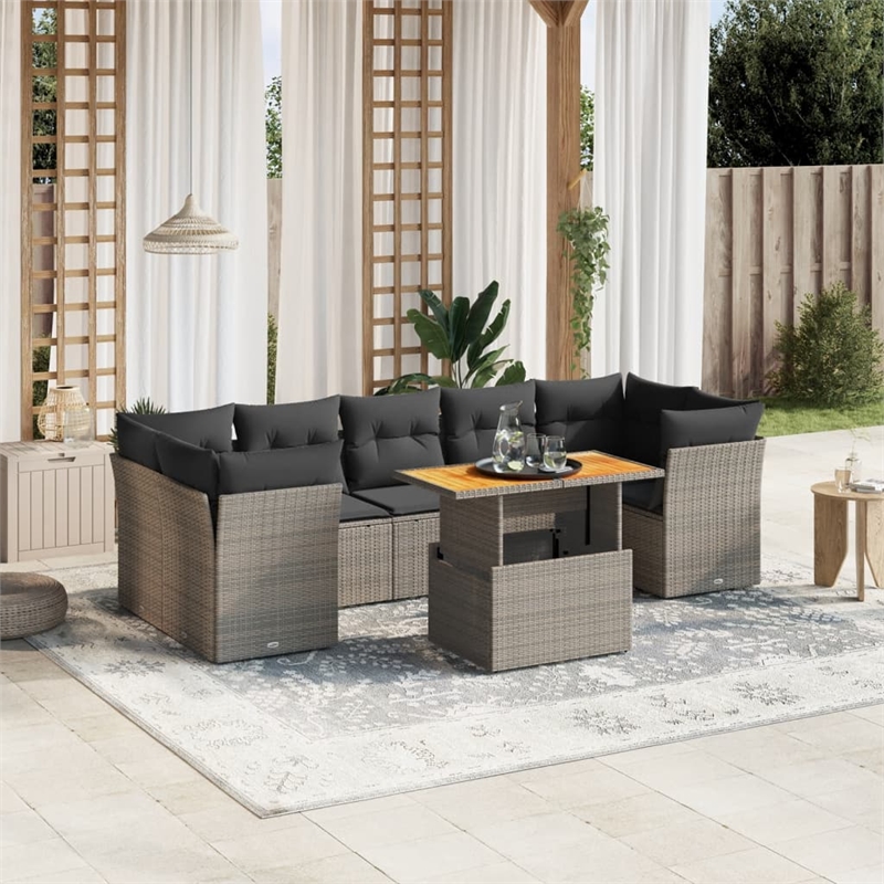 vidaXL 8 Piece Solid Acacia Wood Large Sofa Set in Gray