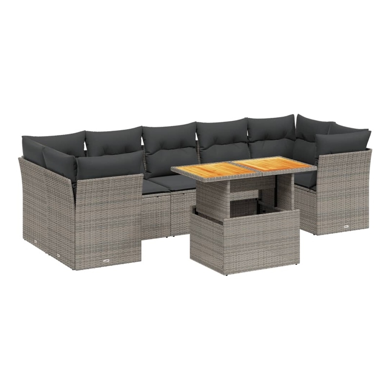 vidaXL 8 Piece Solid Acacia Wood Large Sofa Set in Gray