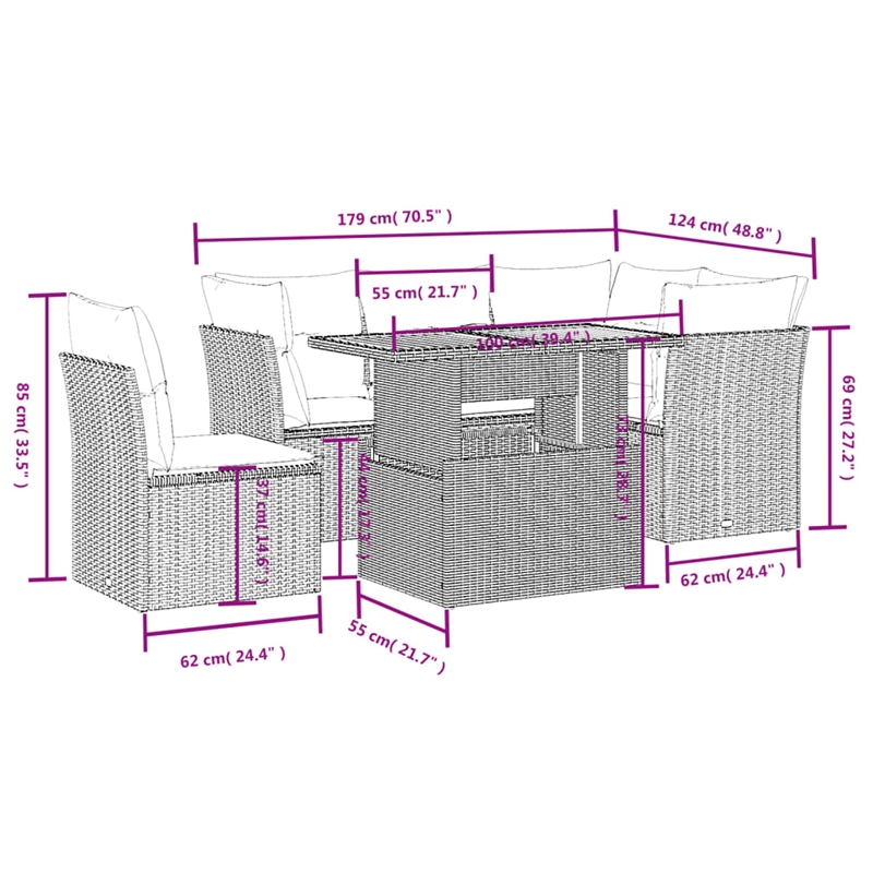 vidaXL 5 Piece Steel Sofa Set in Black/White/Cream