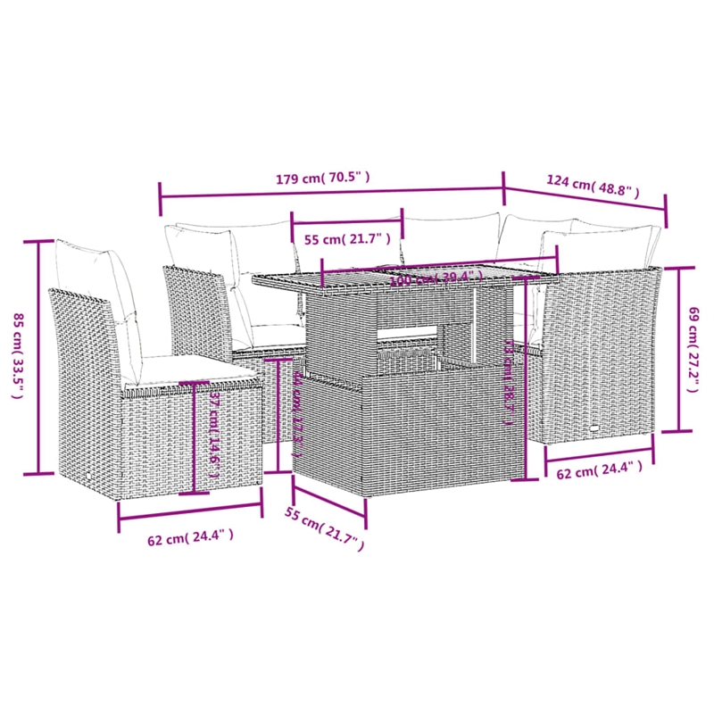 vidaXL 5 Piece Steel Sofa Set in Gray/Beige