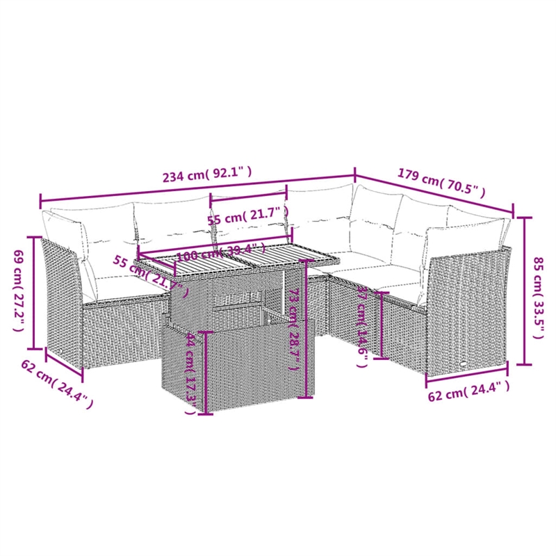 vidaXL 7 Piece Steel Sofa Set in Black
