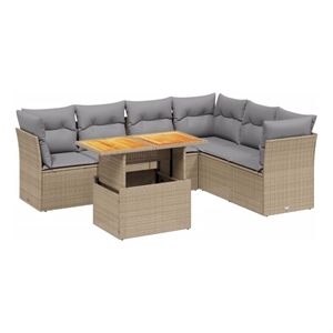 vidaXL 7 Piece Poly Rattan Sofa Set in Gray/Beige